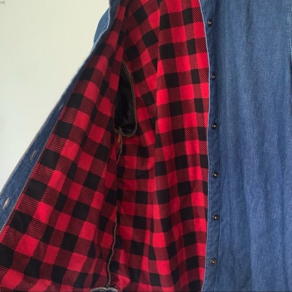 Riders by Lee Plaid-Lined Denim Button-Down Long Sleeve Shirt Jacket Size Medium - Picture 4 of 11